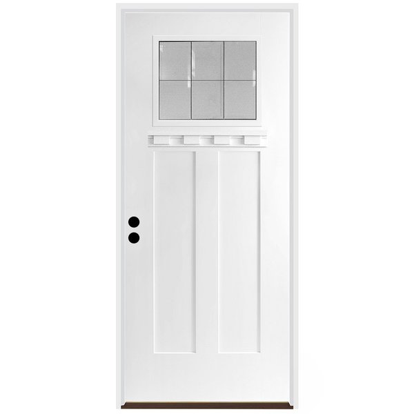 Codel Doors 32" x 80" Primed White Shaker Exterior Fiberglass Door 2868RHISPSFHFLS200P691610BB